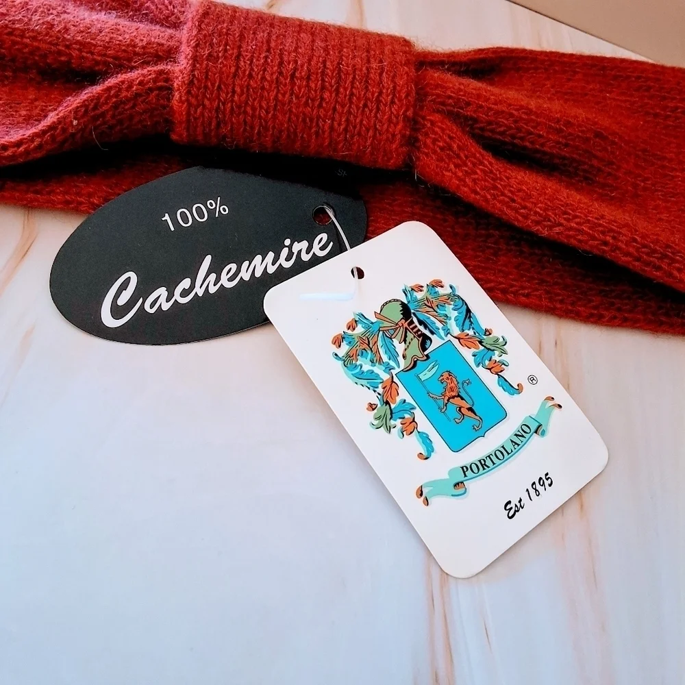 💥 Portolano 100% Cashmere Headband – Rust Red Bow Design